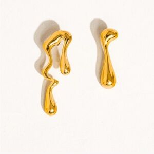 a163. 18k Gold Non-tarnish Mismatch Melted Abstract Drop Earrings